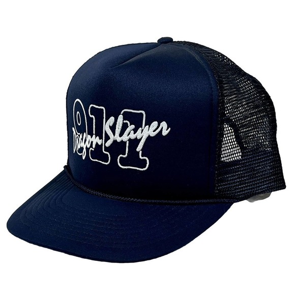 Dragon Slayer 911 Vintage Snapback Trucker Hat Blue Mesh 80s 90s Rope Cap NOS! - Picture 7 of 7